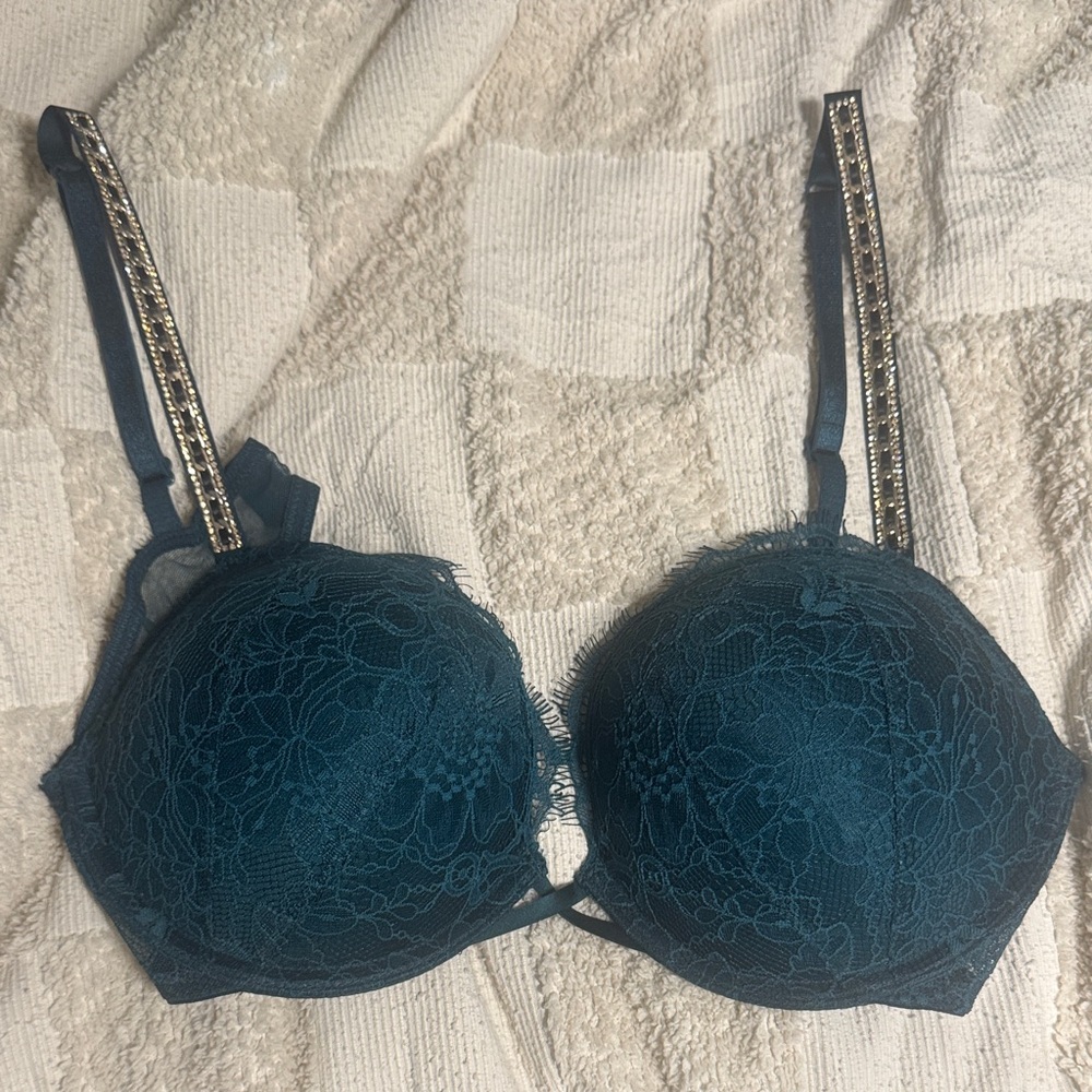 Victoria's Secret Teal Lace Bra with Embellished Straps